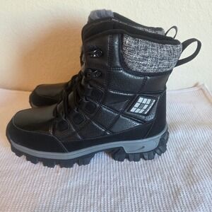 Mens Black Winter Snow Boots Faux Fur Lined Lace Up Lug Sole Size 44